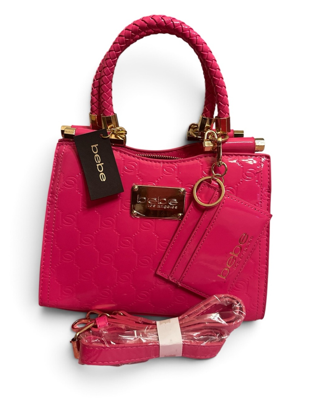 bebe Hot Pink Mini Top-Handle Satchel with Gold Hardware